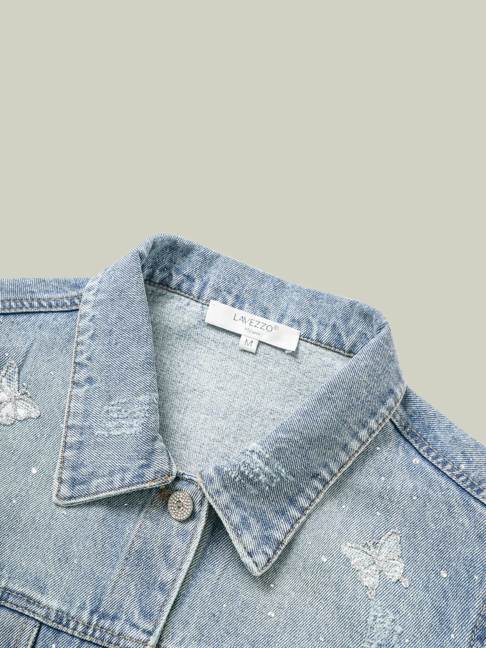 dettaglio colletto giacca denim lavezzo milano