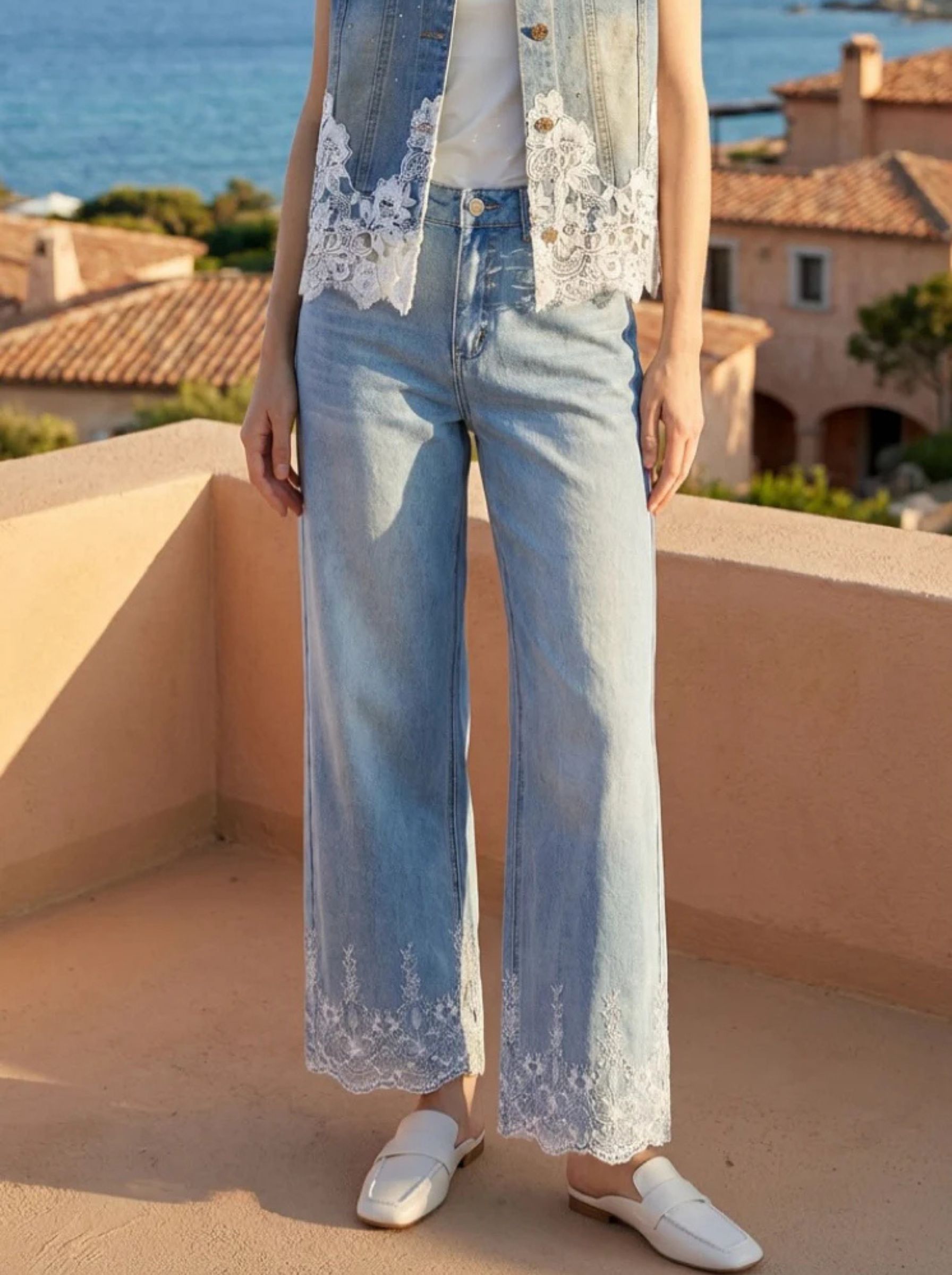 jeans chiaro con pizzo lavezzo milano