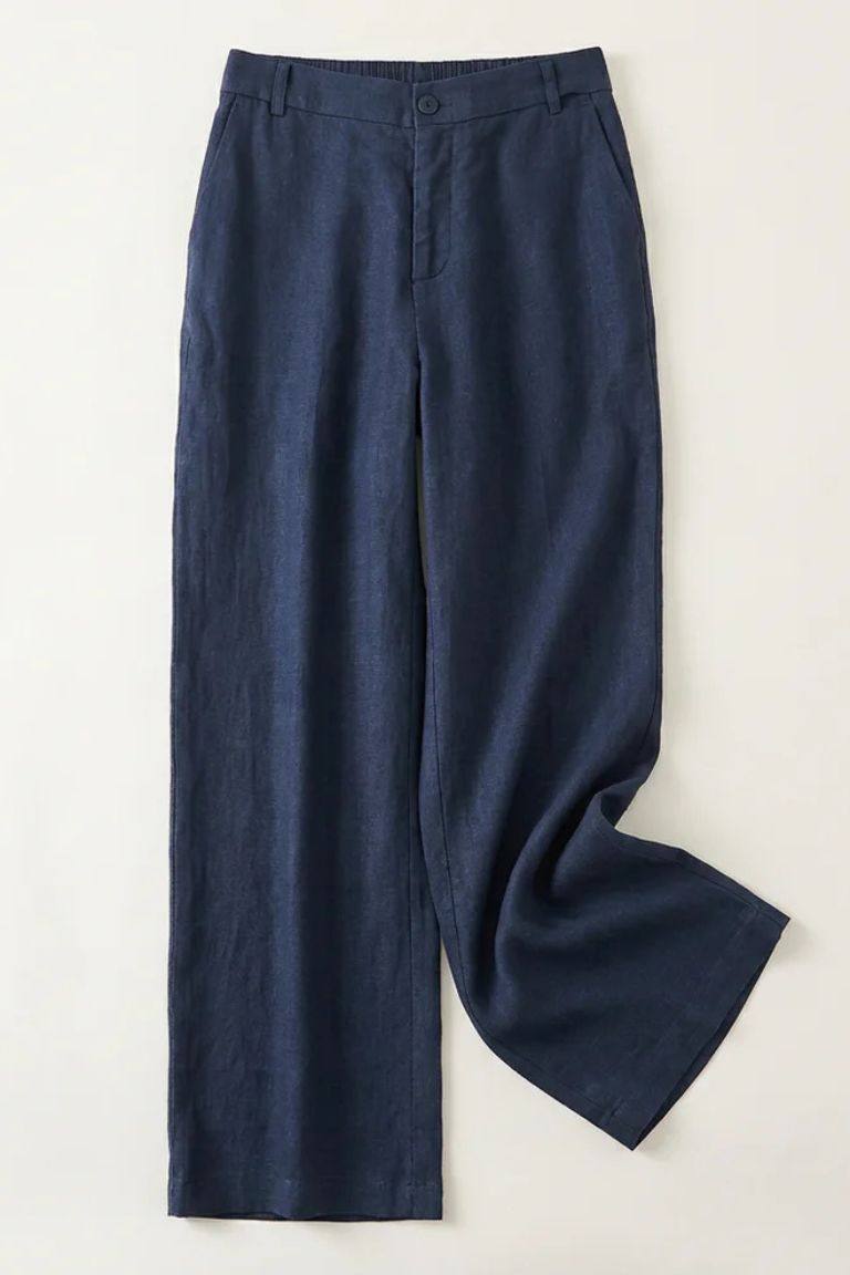 pantalone blu gamba dritta lino lavezzo milano